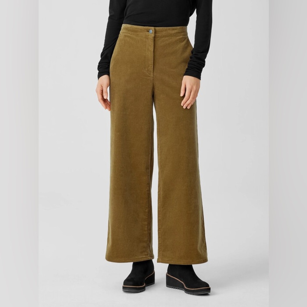 NEW $188 Eileen Fisher Organic Cotton Stretch Corduroy Wide-Leg Pant